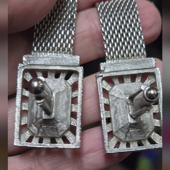 Swank blue topaz silver mesh vintage cufflinks - Picture 8 of 9